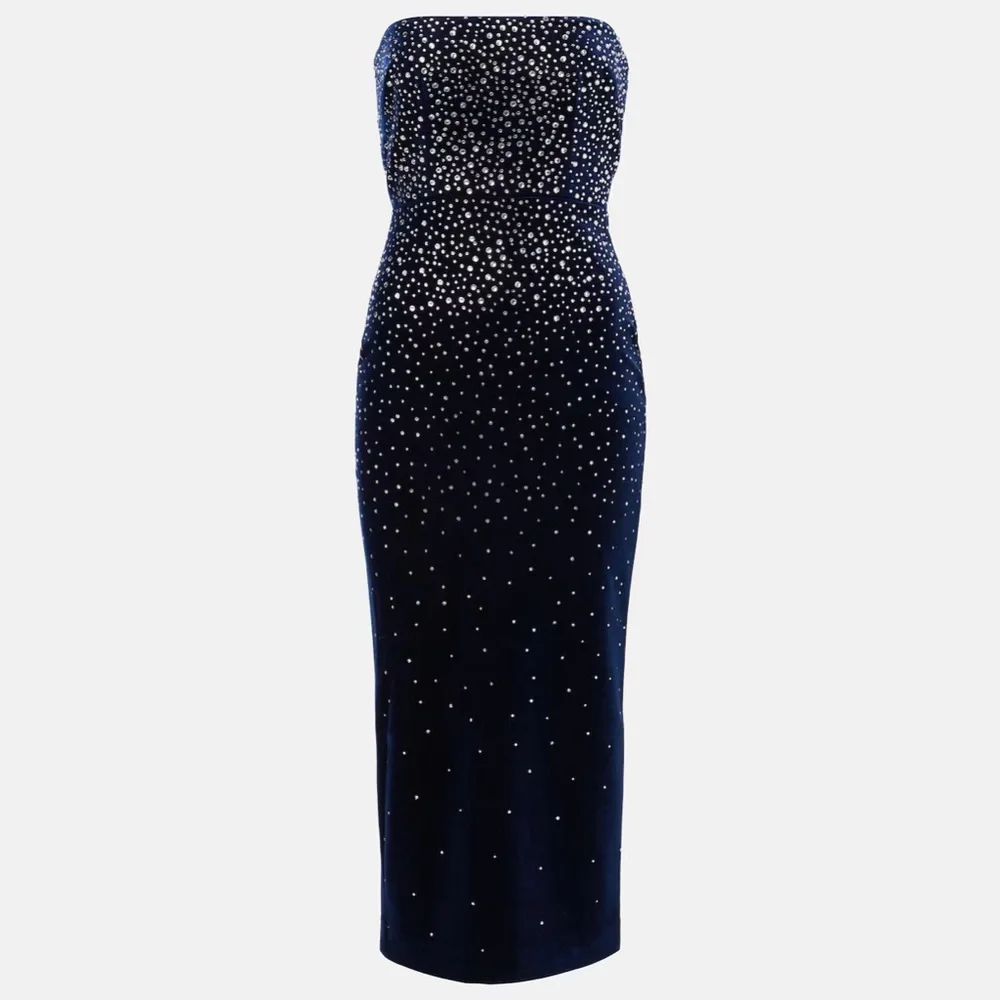 Alex Perry NWOT Crystal Velvet Midi Dress in Midnight - Picture 6 of 7